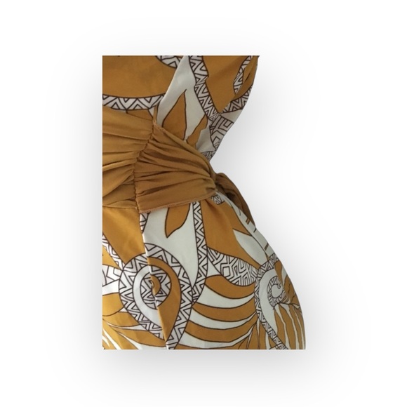 Come Como ❁ Printed Plunging V Neck Tunic Cami Tank ❁ Goldenrod + Ivory ❁ Large - Picture 10 of 16